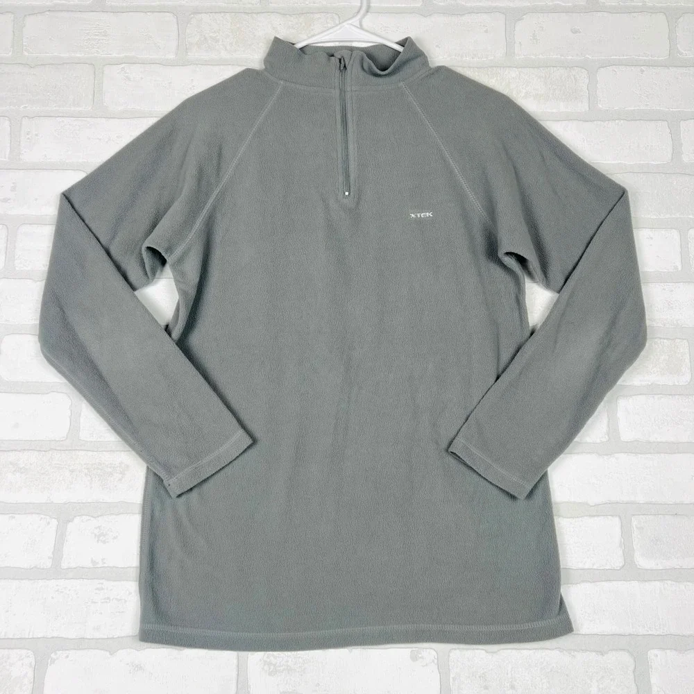 XTEK Womens Gray Quarter Zip Fleece Pullover Mock‎ Neck Active Top Size M